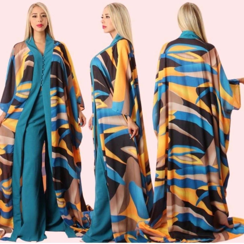 Rich Auntie Printed Pants & Kimono Set
